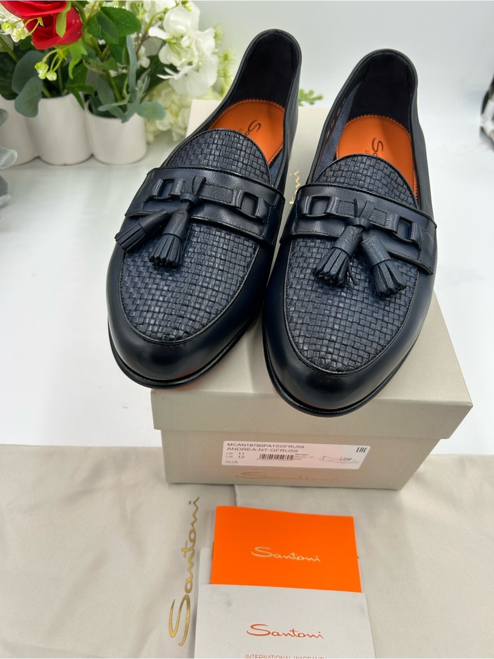 Men's Santoni, Andrea, tassel leather loafers size 12 US made in Italy - Picture 8 of 10
